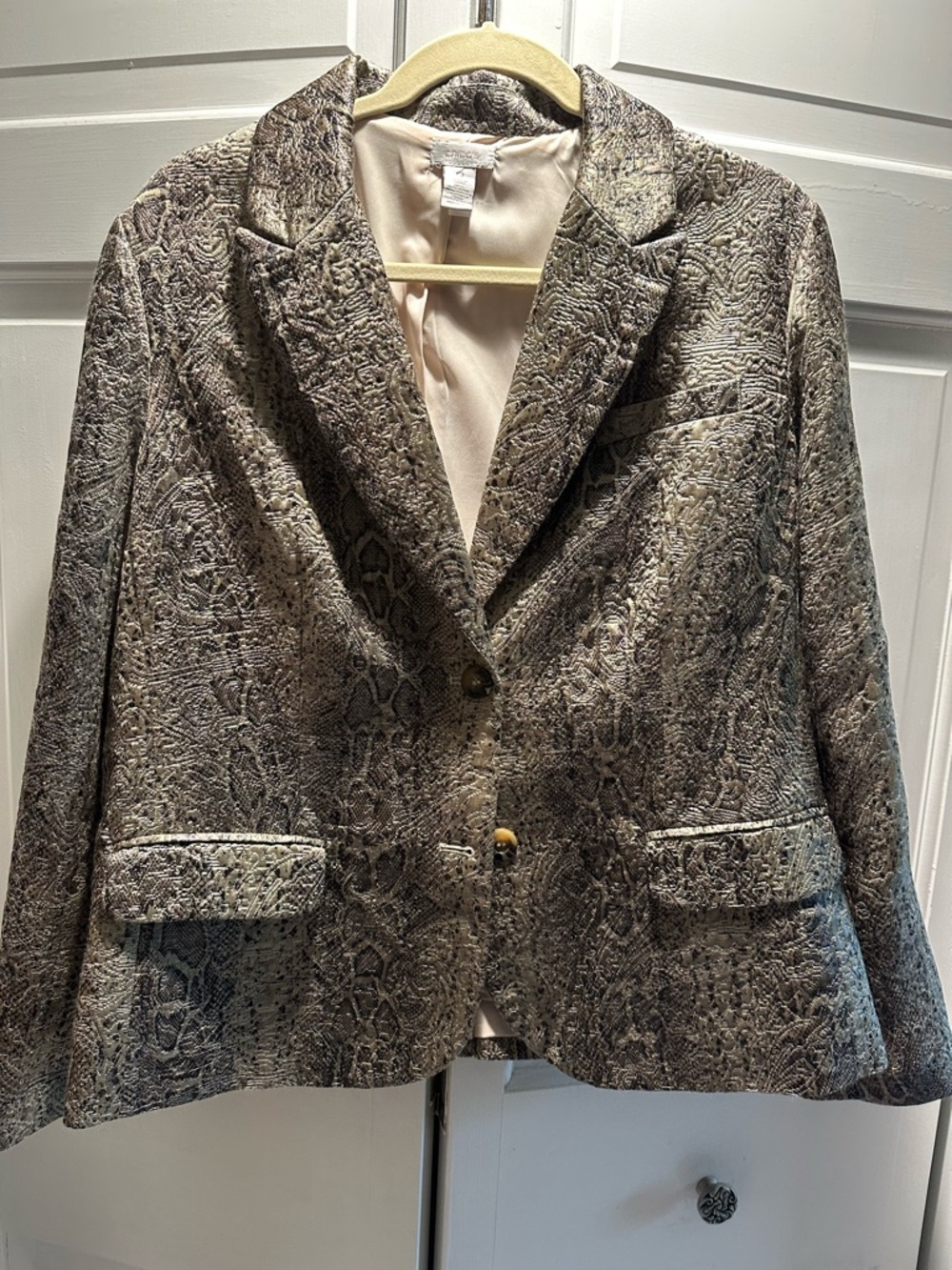 Chico's Metallic Snake-Print Blazer in Silver and Brown